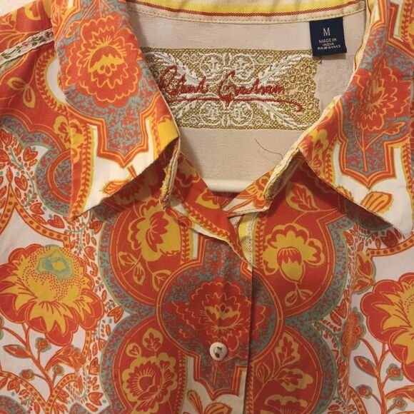 Robert Graham Knowledge Wisdom Truth Orange Paisley Button-Down Women's Sz M - Picture 4 of 15